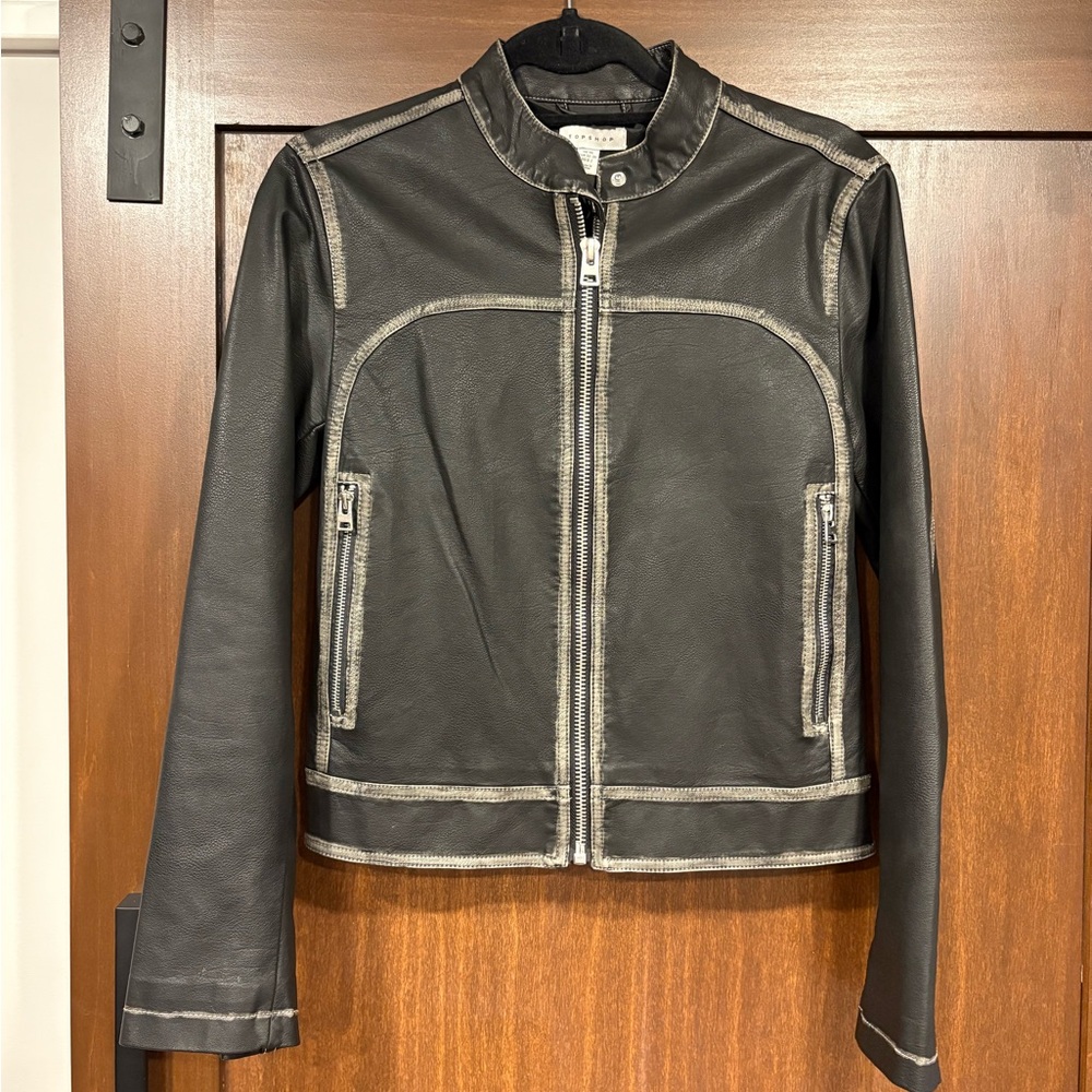 Racing Jacket Topshop distressed faux leather jacket worn 1 XS pristine cond - Picture 4 of 10